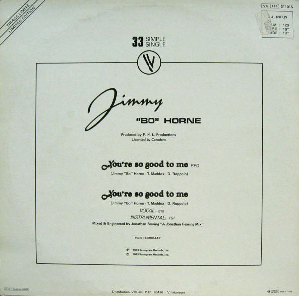 Jimmy "Bo" Horne : You're So Good To Me (12", Single, Ltd)