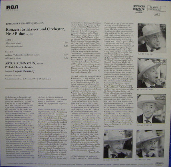 Johannes Brahms - Arthur Rubinstein : Klavierkonzert Nr. 2 (LP)