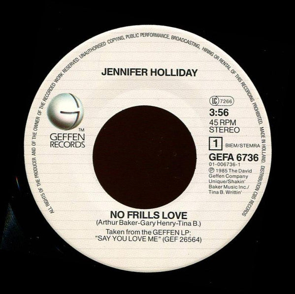 Jennifer Holliday : No Frills Love (7", Single)
