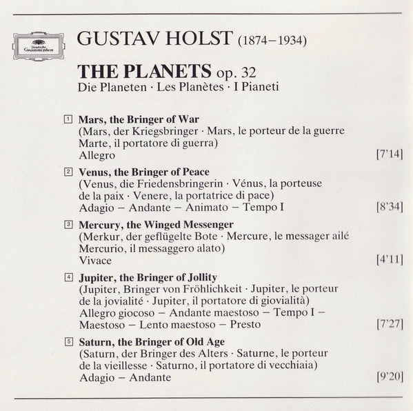 Gustav Holst - Berliner Philharmoniker, Herbert von Karajan : The Planets (CD, Album, RE)
