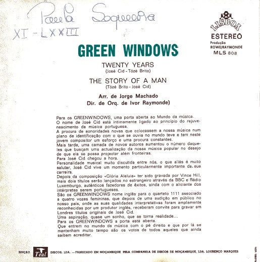 Green Windows : Twenty Years (Versão Portuguesa) (7", Single)