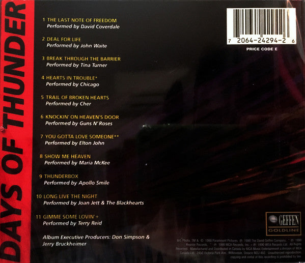 Various : Days Of Thunder (Music From The Motion Picture Soundtrack) (CD, Comp, RE)