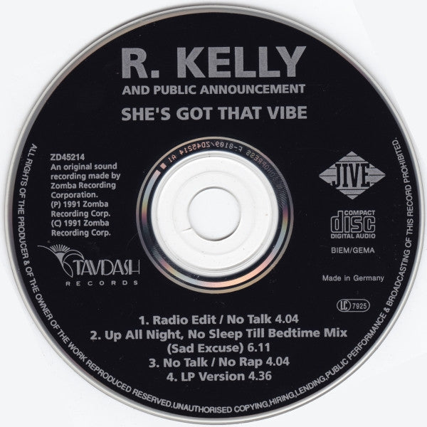 R. Kelly & Public Announcement : She's Got That Vibe (CD, Maxi)