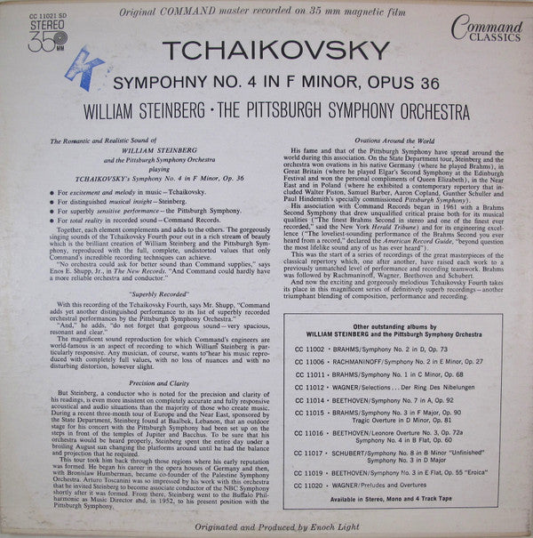 Pyotr Ilyich Tchaikovsky - William Steinberg - Pittsburgh Symphony Orchestra : Symphony No. 4 In F Minor, Opus 36 (LP, Album, RE)