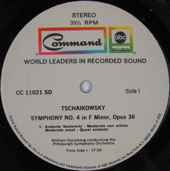 Pyotr Ilyich Tchaikovsky - William Steinberg - Pittsburgh Symphony Orchestra : Symphony No. 4 In F Minor, Opus 36 (LP, Album, RE)