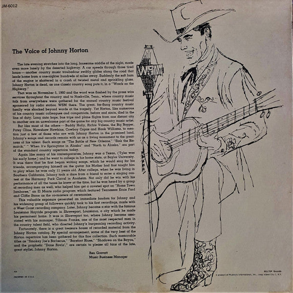 Johnny Horton : The Voice Of Johnny Horton (LP, Comp, Mono)