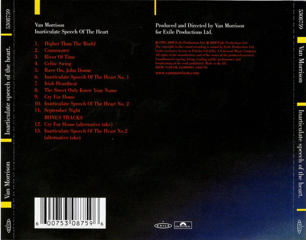 Van Morrison : Inarticulate Speech Of The Heart (CD, Album, RE, RM)