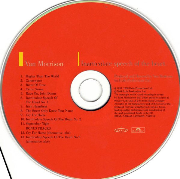 Van Morrison : Inarticulate Speech Of The Heart (CD, Album, RE, RM)