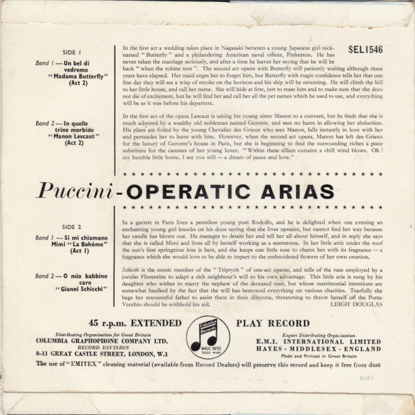 Maria Callas And The Philharmonia Orchestra : Puccini Operatic Arias (7", EP, RP)