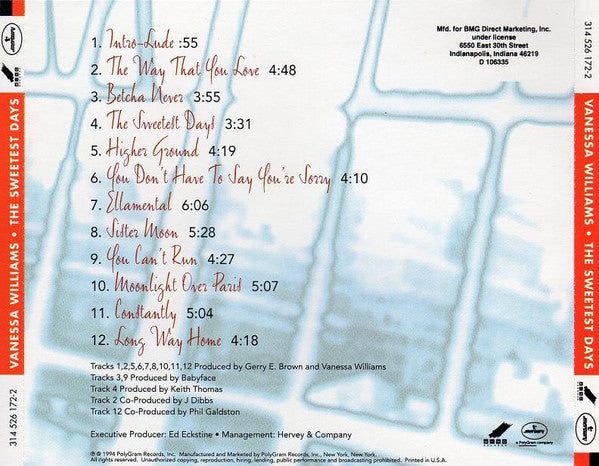 Vanessa Williams : The Sweetest Days (CD, Album, Club)