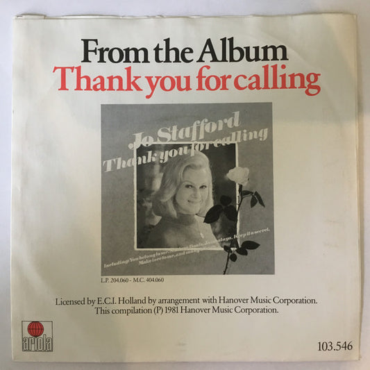 Jo Stafford : Thank You For Calling / Shrimp Boats (7", Single, RE)