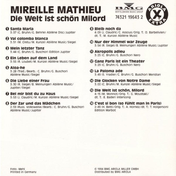 Mireille Mathieu : Die Welt Ist Schön Milord (CD, Comp)