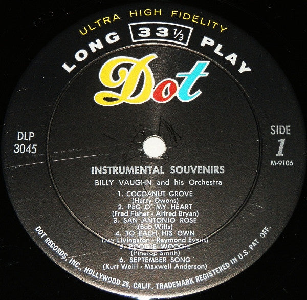 Billy Vaughn And His Orchestra : Instrumental Souvenirs (LP, Album, Mono)