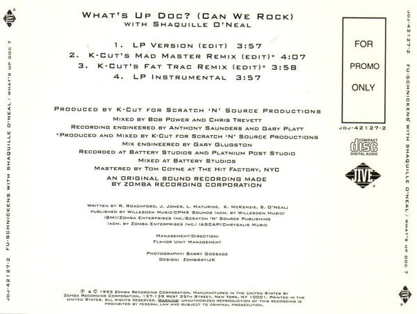 Fu-Schnickens With Shaquille O'Neal : What's Up Doc? (Can We Rock?) (CD, Single, Promo)