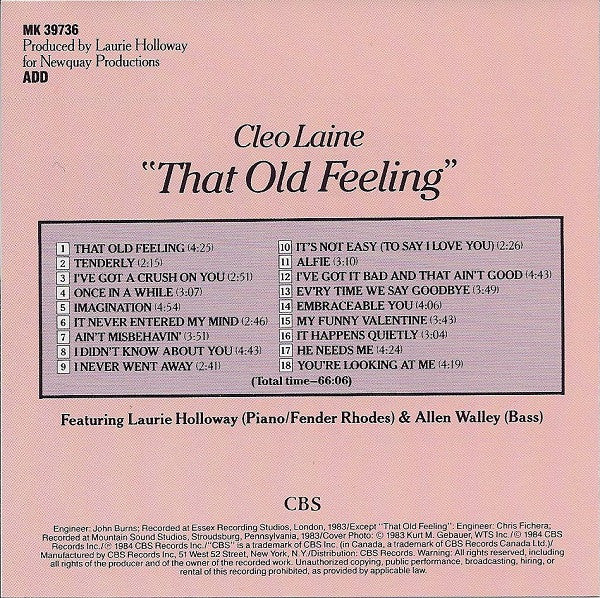 Cleo Laine : That Old Feeling (CD, Album, RE)