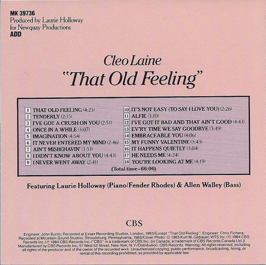 Cleo Laine : That Old Feeling (CD, Album, RE)