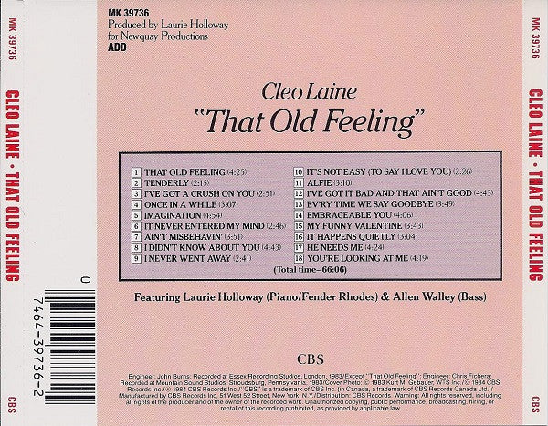 Cleo Laine : That Old Feeling (CD, Album, RE)