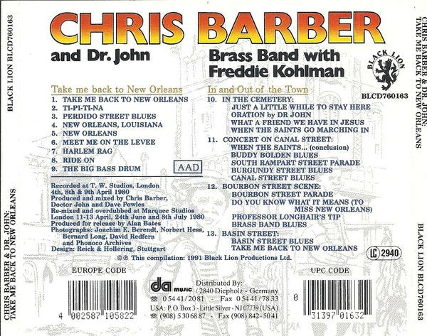 Chris Barber And Dr. John : Take Me Back To New Orleans (CD, Album, RE)