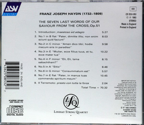 Joseph Haydn - The Lindsays : The Seven Last Words (CD)