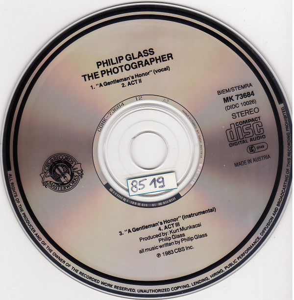 Philip Glass : The Photographer (CD, Album, RE)