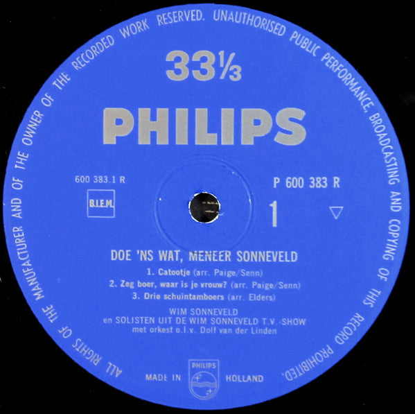 Wim Sonneveld : Wim Sonneveld TV-Show "Doe 'ns Wat, Meneer Sonneveld" (10", Album, Mono)
