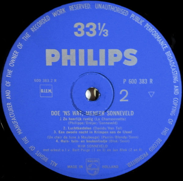 Wim Sonneveld : Wim Sonneveld TV-Show "Doe 'ns Wat, Meneer Sonneveld" (10", Album, Mono)