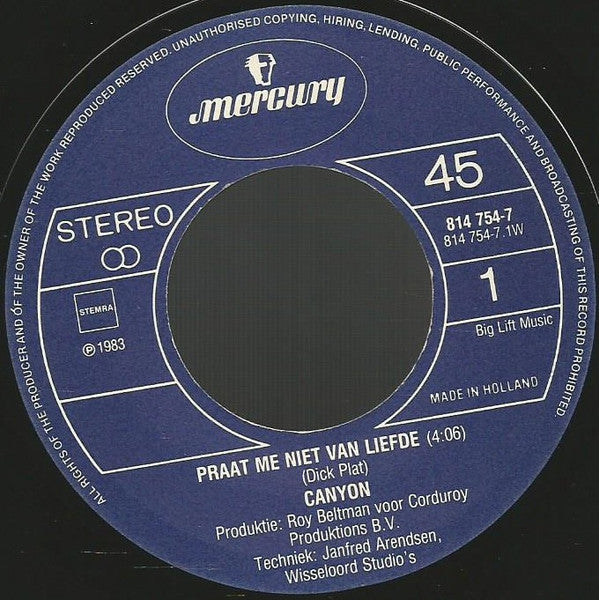 Canyon (4) : Praat Me Niet Van Liefde / Ik Droom Elke Nacht Van Jou (7", Single)