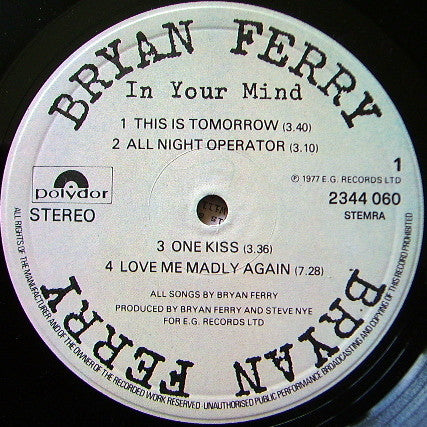 Bryan Ferry : In Your Mind (LP, Album)