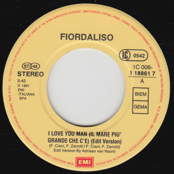 Fiordaliso : I Love You Man (Il Mare Più Grande Che C'è) (7", Single)