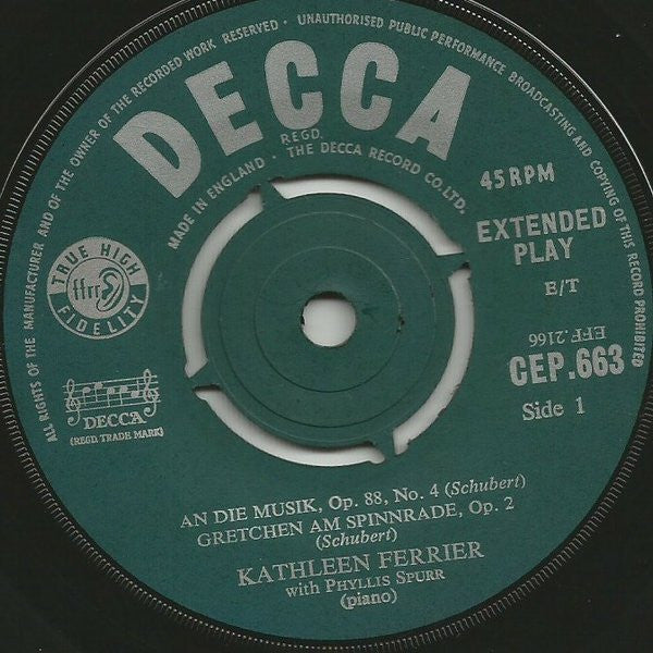 Kathleen Ferrier : Songs By Schubert (7", EP, Mono)