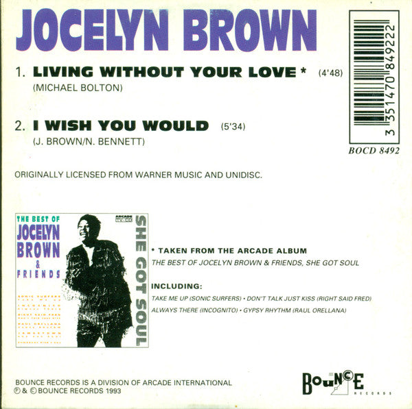 Jocelyn Brown : Living Without Your Love (CD, Single, Car)