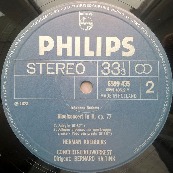 Johannes Brahms - Herman Krebbers, Concertgebouworkest, Bernard Haitink : Vioolconcert (LP, Album, RE)