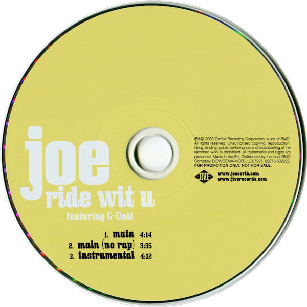 Joe Featuring G-Unit : Ride Wit U (CD, Single, Promo)