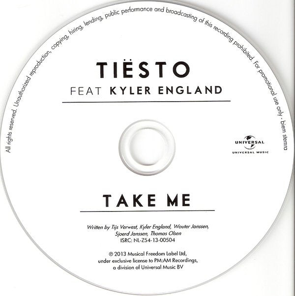 DJ Tiësto Feat. Kyler England : Take Me (CDr, Single, Promo)