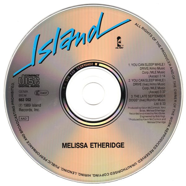 Melissa Etheridge : You Can Sleep While I Drive (CD, Maxi)