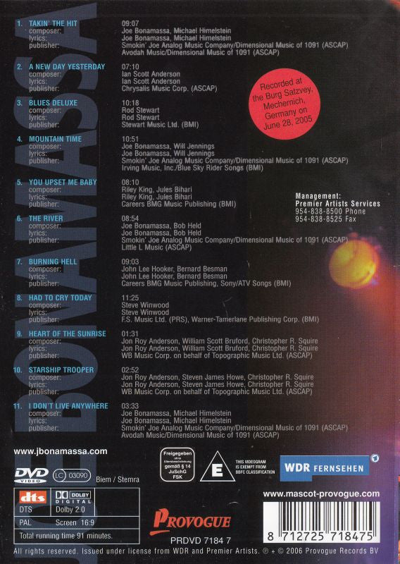 Joe Bonamassa : Live At Rockpalast (DVD-V, PAL)