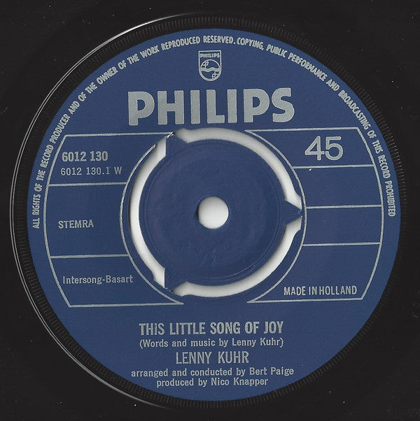Lenny Kuhr : This Little Song Of Joy (7", Single)
