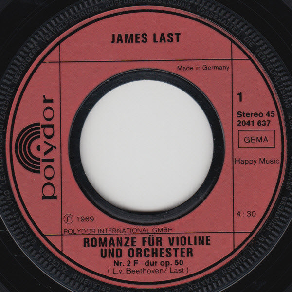James Last : Romanze Für Violine Und Orchester Nr. 2 F-dur Op. 50 / Presto Aus Der Symphonie Nr. 7 A-dur Op. 92 (7", Single)