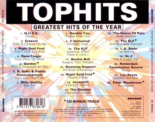 Various : Tophits '92 - Greatest Hits Of The Year (CD, Comp)