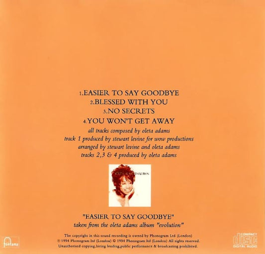 Oleta Adams : Easier To Say Goodbye (CD, Maxi)
