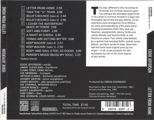 Eddie Jefferson : Letter From Home (CD, Album, RE, RM)