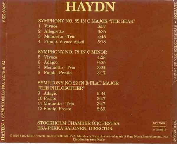 Joseph Haydn - Esa-Pekka Salonen - Snyko : Symphonies No. 22, 78 & 82 (CD, Comp, Dis)