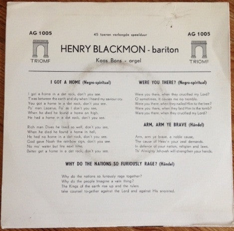 Henry Blackmon, Koos Bons : Henry Blackmon - Bariton (7", EP)