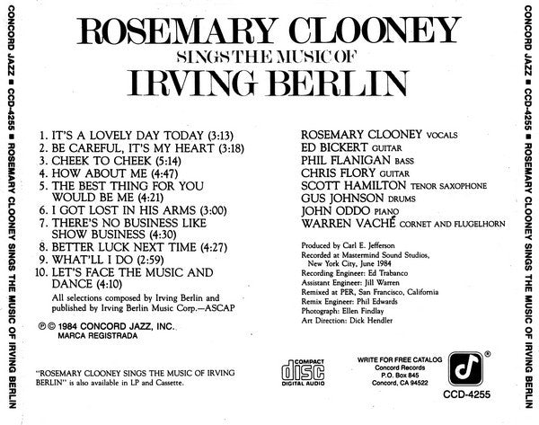Rosemary Clooney : Sings The Music Of Irving Berlin (CD, Album)