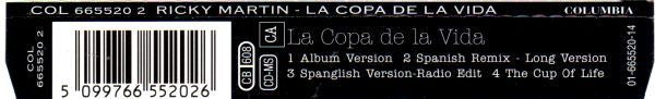 Ricky Martin : La Copa De La Vida (La Cancion Oficial De La Copa Mundial, Francia '98) (CD, Maxi)