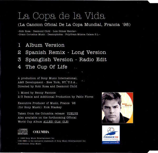 Ricky Martin : La Copa De La Vida (La Cancion Oficial De La Copa Mundial, Francia '98) (CD, Maxi)