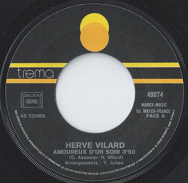 Hervé Vilard : Amoureux D'un Soir (7", Single)