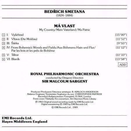 Bedřich Smetana - Sir Malcolm Sargent, Royal Philharmonic Orchestra : Má Vlast (CD, Album, RE, RM)