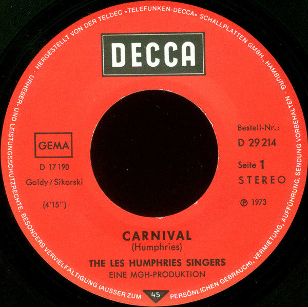 Les Humphries Singers : Carnival · Kentucky Dew (7", Single)