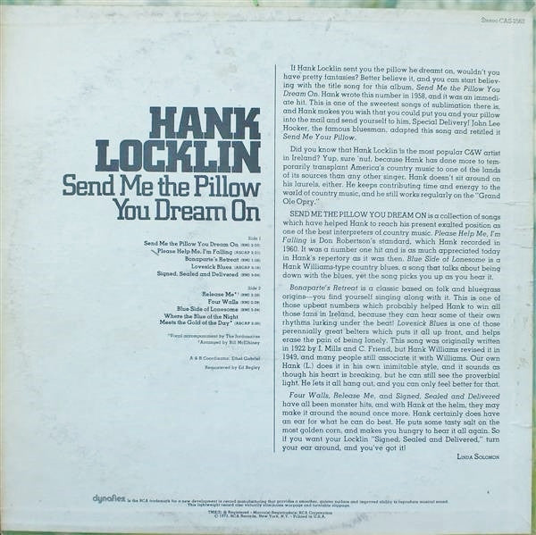 Hank Locklin : Send Me The Pillow You Dream On (LP, Album, Dyn)